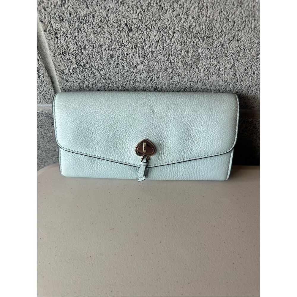 Kate Spade New York Marti Large Pebbled Leather Slim Flap Wallet Lite Blue